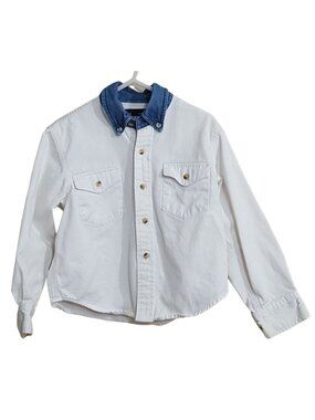 Steer West Boys Western Shirt Size 5-6 Small White Contrast Collar Button Up LS